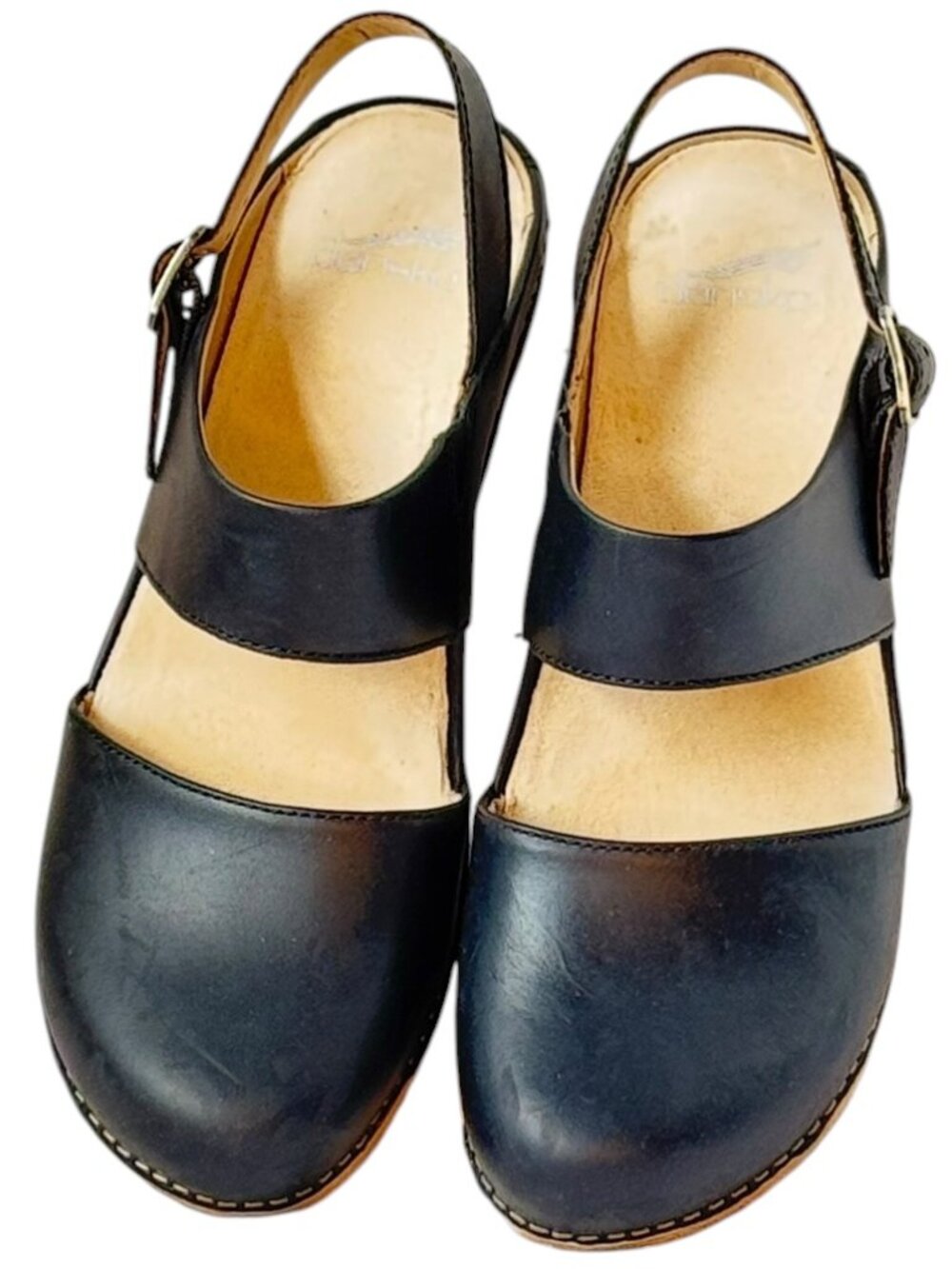 Dansko Lucia Leather Clogs Black Oiled Strappy Wooden Platform Women's Size 40 - Picture 2 of 11